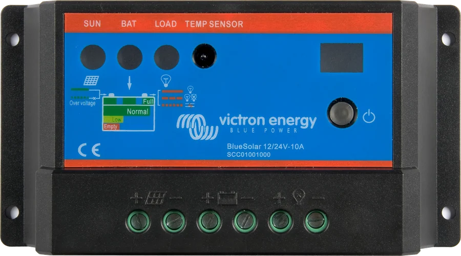 BlueSolar PWM 12/24 V 10 A — prosty regulator z diodami SUN, BAT i LOAD