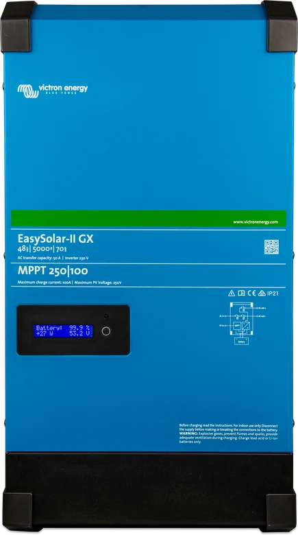 EasySolar-II GX 48 V 5 kVA — przód największego modelu z regulatorem MPPT 250|100