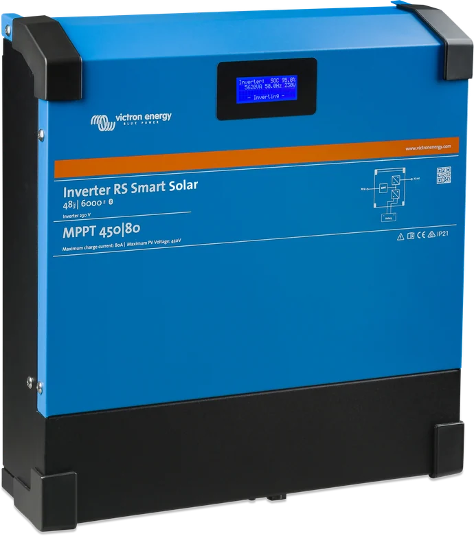 Inverter RS Smart Solar 48|6000 z regulatorem MPPT 450|80 — bliźniaczy model z wejściem solarnym
