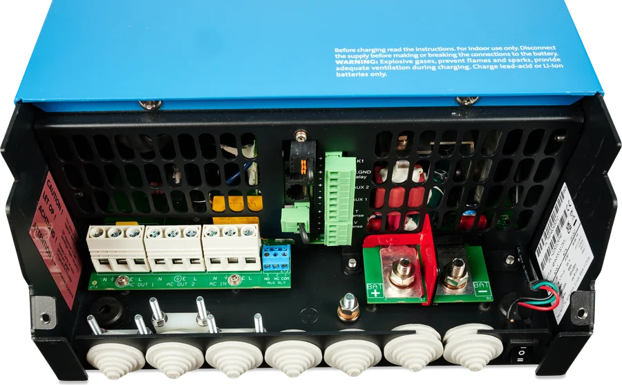 MultiPlus-II 48/4k5 — connection compartment after removing the service panel