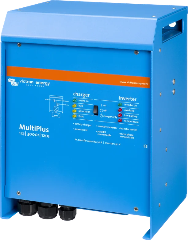 MultiPlus 12|3000|120-50 — przód z panelem diod ładowarki i falownika