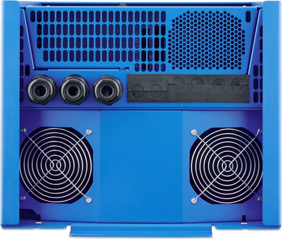 MultiPlus 48/20k/250-100 from below — cable glands and two fans