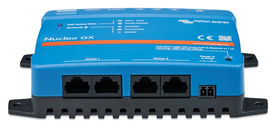 Nucleo GX side view — two pairs of VE.Can 1 and VE.Can 2 sockets and the Power in power connector