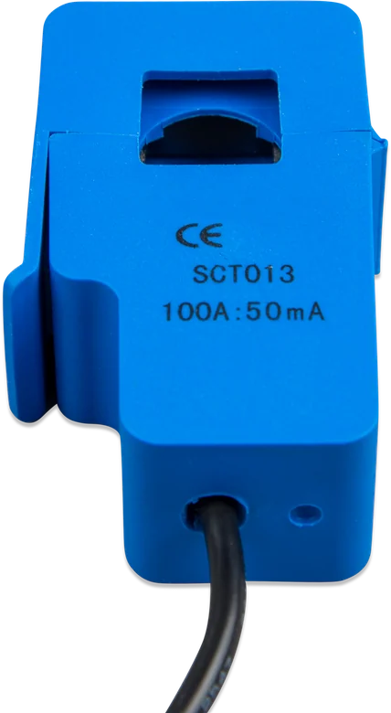 Przekładnik prądowy 100 A z bliska — oznaczenie SCT013 100A : 50 mA