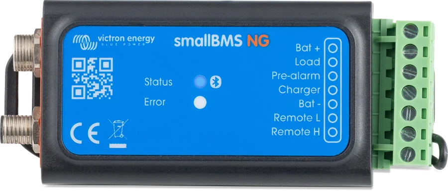 smallBMS NG — opisy wyjść Bat +, Load, Pre-alarm, Charger, Bat −, Remote L i Remote H
