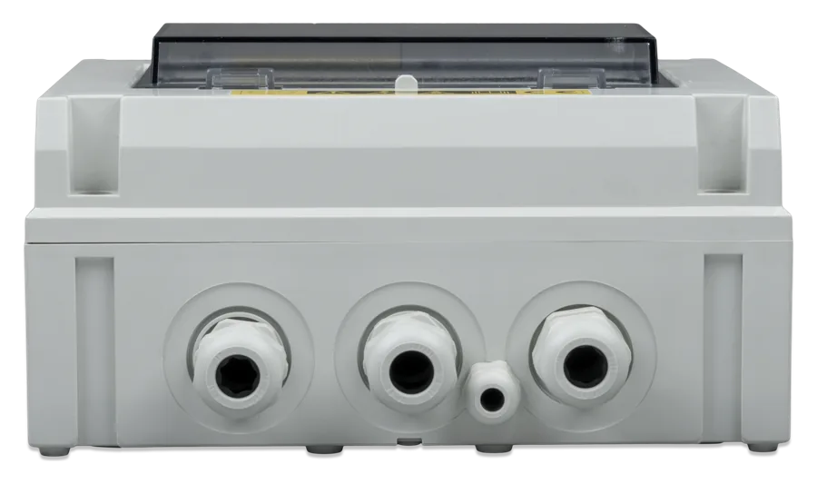 VE Transfer Switch 10 kVA from below — three large glands and one small one
