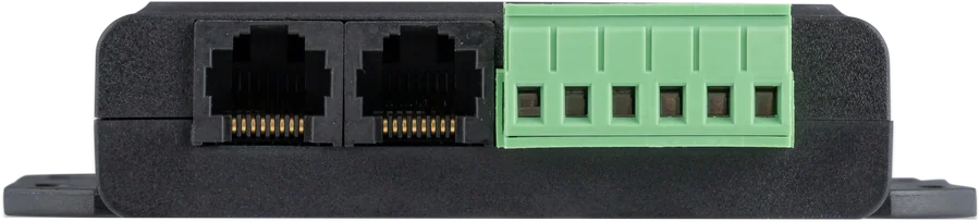 VE.Bus BMS NG od strony gniazd RJ45 i zielonej listwy zaciskowej