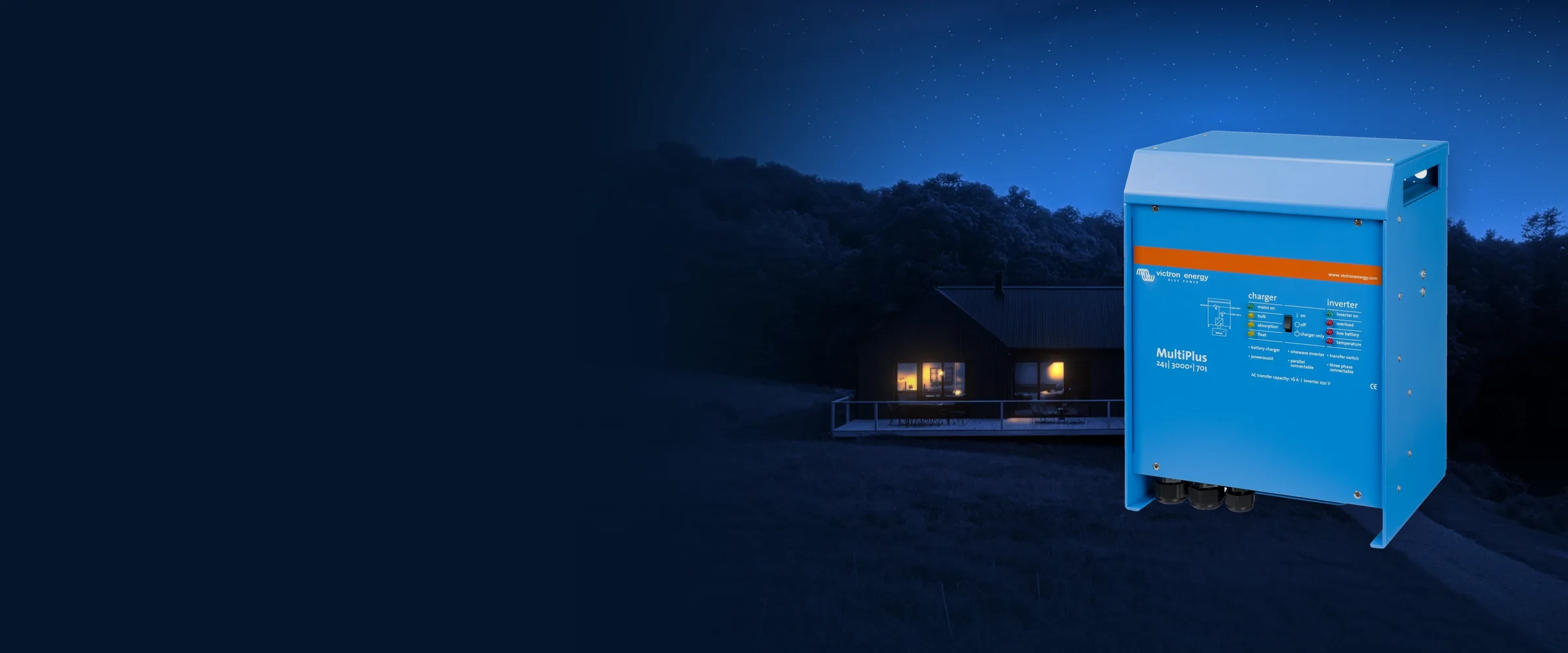 House at night and MultiPlus 24/3000 inverter/charger